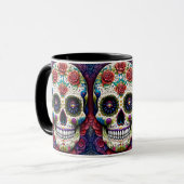 Sugar Skull Art Bloem Schedel Roze Rozen Mok (Voorkant links)