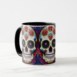 Sugar Skull Art Bloem Schedel Roze Rozen Mok