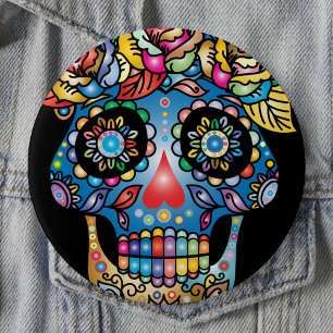 Sugar Skull Art, Dag van de Doden Ronde Button 4,0 Cm