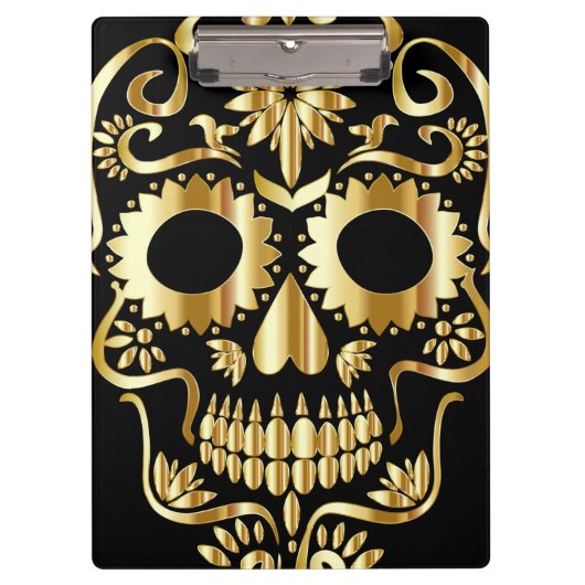 Sugar Skull Art, Dag van de Doden, Zwart en Goud Klembord (Voorkant)