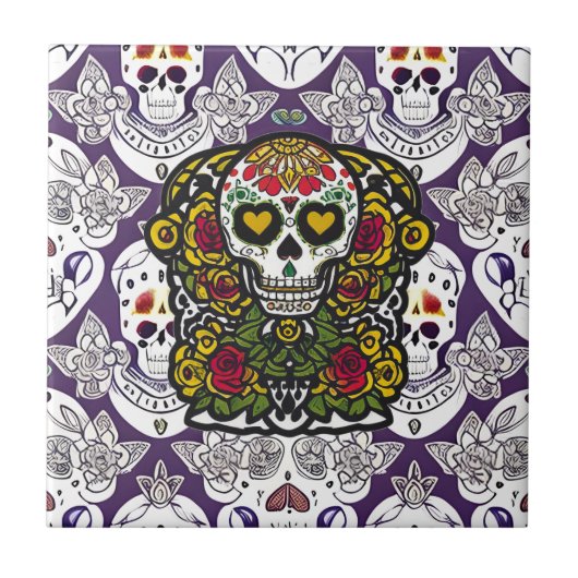 Sugar Skull Art - Dag van het Dode Altaar Tegeltje (Voorkant)