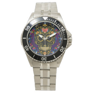 Sugar Skull Art - Dia De Los Muertos Horloge