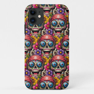 Sugar Skull Art - een kleurrijk Fusion Peace-teken iPhone 11 Hoesje