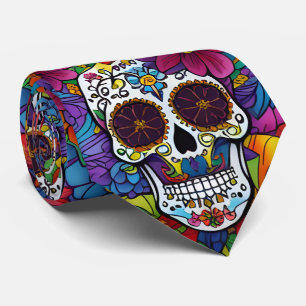 Sugar Skull Art - Floral Fiesta Stropdas