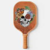 Sugar Skull Art Flowers Vlinder Sinaasappel Grunge Pickleball Paddle (Voorkant)
