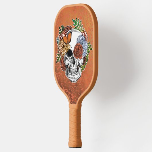 Sugar Skull Art Flowers Vlinder Sinaasappel Grunge Pickleball Paddle (Links)