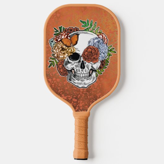 Sugar Skull Art Flowers Vlinder Sinaasappel Grunge Pickleball Paddle (Achterkant)