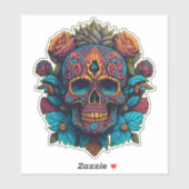Sugar Skull Art - in rood, blauw en goud Sticker (Vel)