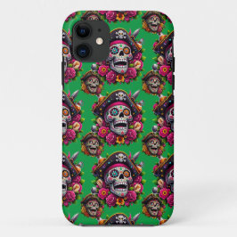 Sugar Skull Art - Jolly Pirate Skull (Groen) iPhone 11 Hoesje