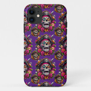 Sugar Skull Art - Jolly Pirate Skull (Paarse) iPhone 11 Hoesje