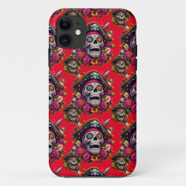 Sugar Skull Art - Jolly Pirate Skull (Rood) iPhone 11 Hoesje