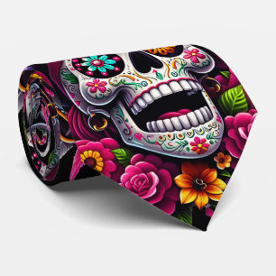 Sugar Skull Art - Jolly Pirate Skull Stropdas