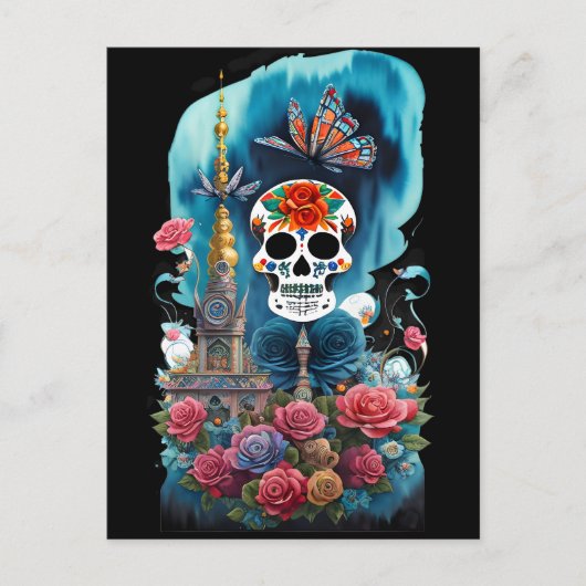 Sugar Skull Art - Kleurrijk Altaar Briefkaart (Voorkant)