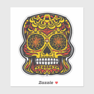 Sugar Skull Art - Kleurrijk Rood met Geel Sticker