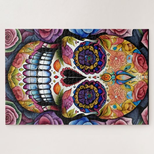 Sugar Skull Art - Kleurrijke Dag van de Dode Sched Legpuzzel (Horizontaal)