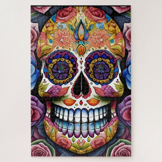 Sugar Skull Art - Kleurrijke Dag van de Dode Sched Legpuzzel (Verticaal)