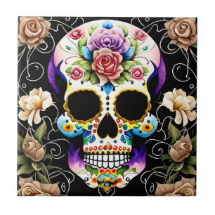 Sugar Skull Art - Kleurrijke herinnering Tegeltje