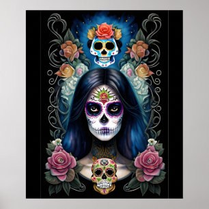 Sugar Skull Art - Kleurrijke Skull make-up Poster