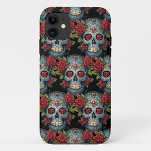 Sugar Skull Art - Levendige blauwe traditie iPhone 11 Hoesje