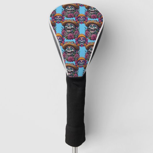 Sugar Skull Art - Levendige Dag van de Doden (Sky) Golfheadcover (Voorkant)