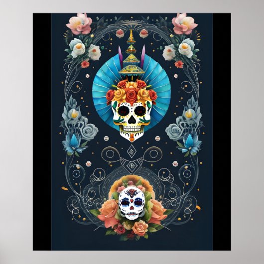 Sugar Skull Art - Levendige Dia de los Muertos Poster (Voorkant)