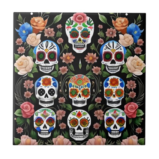 Sugar Skull Art - Levendige herinnering Tegeltje (Voorkant)