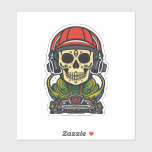 Sugar Skull Art met hoofdtelefoon en Platenspeler  Sticker