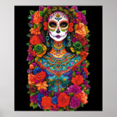 Sugar Skull Art - Mooie vrouw in bloemen Poster (Voorkant)