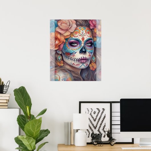 Sugar Skull Art - Mooie vrouw in schedel make-up Poster (Thuiskantoor)