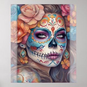 Sugar Skull Art - Mooie vrouw in schedel make-up Poster