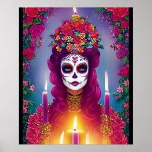 Sugar Skull Art - Mooie Vrouw op Altaar Poster