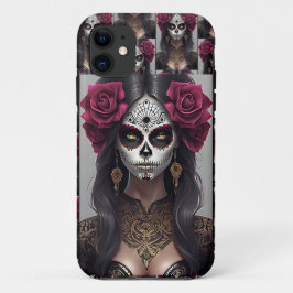 Sugar Skull Art - Rozen en feestvreugde iPhone 11 Hoesje