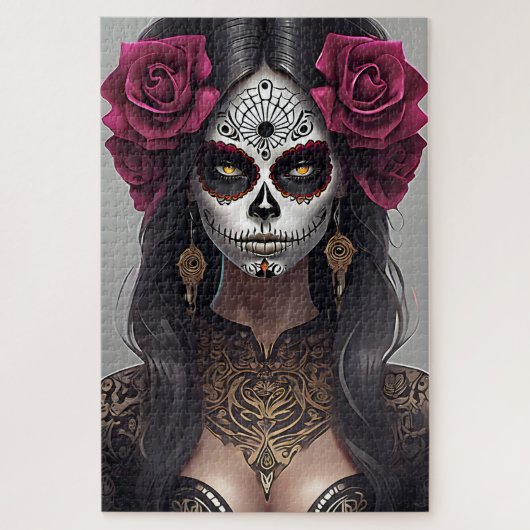 Sugar Skull Art - Rozen en feestvreugde Legpuzzel (Verticaal)