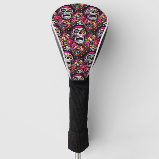 Sugar Skull Art - Swashbuckling Pirate Skull Golfheadcover (Voorkant)