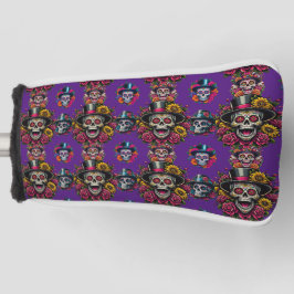 Sugar Skull Art -Top Hat Floral Fiesta (Paarse) Golfheadcover