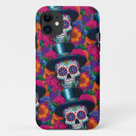 Sugar Skull Art - Top Hat Skull iPhone 11 Hoesje