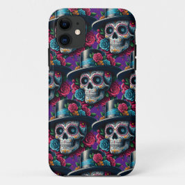 Sugar Skull Art - Top Hoed en Roze Rozen iPhone 11 Hoesje