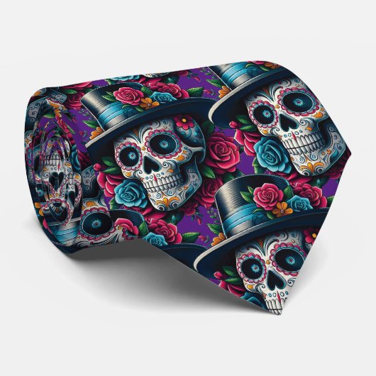 Sugar Skull Art - Top Hoed en Roze Rozen Stropdas (Opgerold)