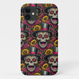 Sugar Skull Art - Tophoed en Zonnebloem Calavera iPhone 11 Hoesje