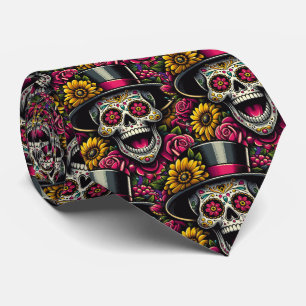Sugar Skull Art - Tophoed en Zonnebloem Calavera Stropdas