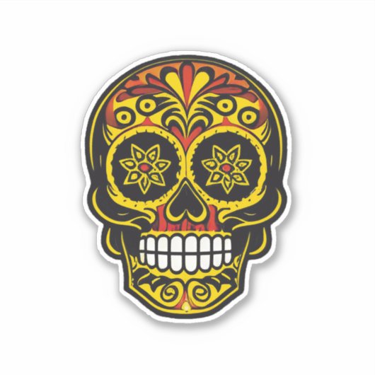 Sugar Skull Art - Traditioneel geel en rood Sticker (Voorkant)