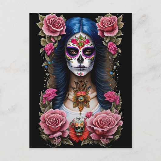 Sugar Skull Art - Traditionele Vrouw Briefkaart (Voorkant)