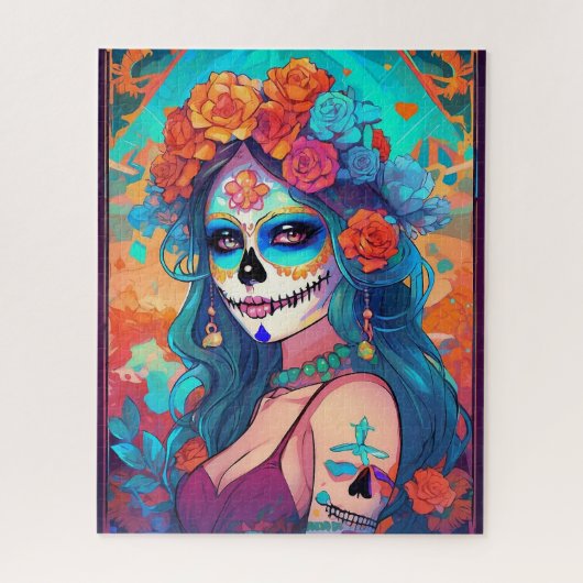 Sugar Skull Art - Versluierde schoonheid in levend Legpuzzel (Verticaal)