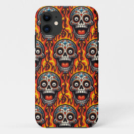 Sugar Skull Art - Vlammende schedel iPhone 11 Hoesje