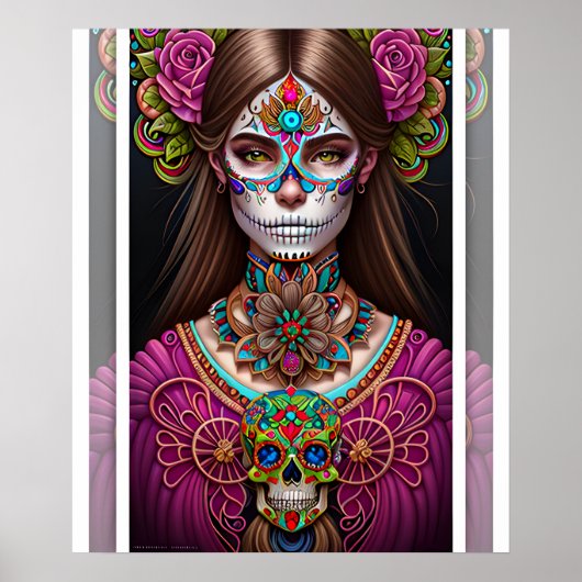 Sugar Skull Art - Vrouw in opvallende make-up Poster (Voorkant)