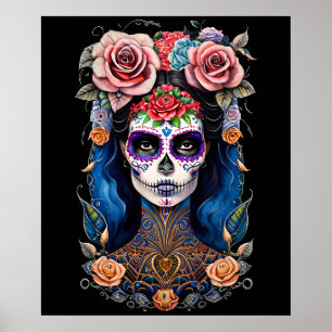 Sugar Skull Art - Vrouw in prachtige schedel make- Poster