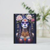 Sugar Skull Art - Vrouw in Sugar Skull Make-up Briefkaart (Staand voorkant)