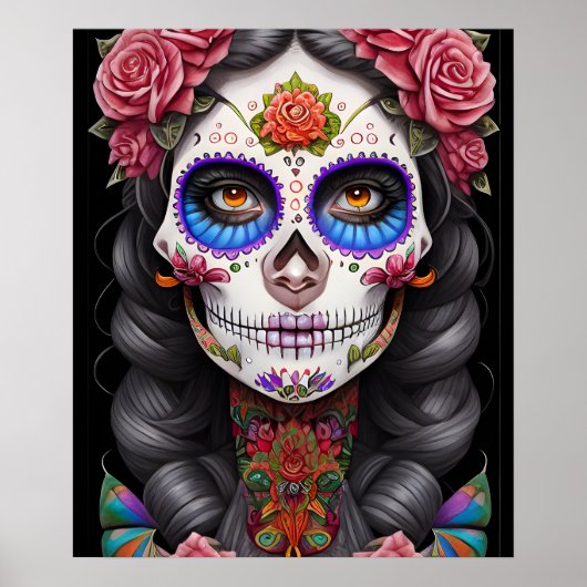 Sugar Skull Art - Vrouw in Sugar Skull Make-up Poster (Voorkant)
