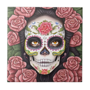 Sugar Skull Art - Vrouw met make-up Tegeltje