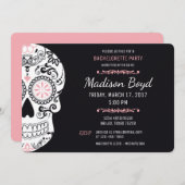 Sugar Skull Bachelorette Party Roze & Zwart Uitnod Kaart (Voorkant / Achterkant)